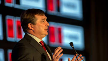 Jul 20, 2021; Hoover, Alabama, USA; Georgia Bulldogs head coach Kirby Smart speaks to the media during SEC Media Days at Hyatt Regency Birmingham. Mandatory Credit: Vasha Hunt-USA TODAY Sports