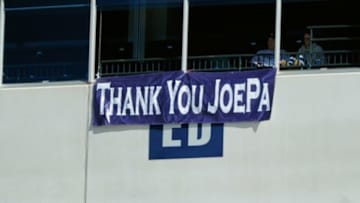 Nov 16, 2013; University Park, PA, USA; A sign hangs inside of Beaver Stadium in honor of former head coach Joe Paterno prior to the game between the Purdue Boilermakers and the Penn State Nittany Lions. Penn State defeated Purdue 45-21. Mandatory Credit: Rich Barnes-USA TODAY Sports