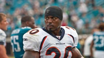 Brian Dawkins #20 of the Denver Broncos during a NFL game against the Jacksonville Jaguars at EverBank Field on September 12, 2010 in Jacksonville, Florida. The Jaguars won 24-17. (Photo by Michael DeHoog/Sports Imagery/Getty Images)