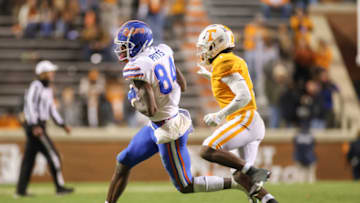 Dec 5, 2020; Knoxville, Tennessee, USA; Florida Gators tight end Kyle Pitts (84) runs with the ball against the Tennessee Volunteers during the second half at Neyland Stadium. Mandatory Credit: Randy Sartin-USA TODAY Sports