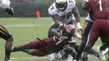 COLUMBIA, SC - OCTOBER 06: Ty'Son Williams (27) running back of South Carolina is tackled during a college football game between the Missouri Tigers and the South Carolina Gamecocks on October 6, 2018, at Williams-Brice Stadium in Columbia, SC. (Photo by John Byrum/Icon Sportswire via Getty Images)