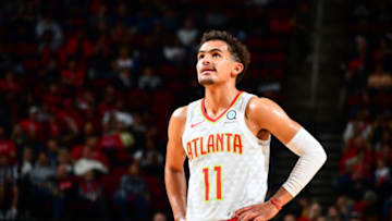 HOUSTON, TX - FEBRUARY 25 : Trae Young #11 of the Atlanta Hawks looks on during the game against the Houston Rockets on February 25, 2019 at the Toyota Center in Houston, Texas. NOTE TO USER: User expressly acknowledges and agrees that, by downloading and or using this photograph, User is consenting to the terms and conditions of the Getty Images License Agreement. Mandatory Copyright Notice: Copyright 2019 NBAE (Photo by Scott Cunningham/NBAE via Getty Images)