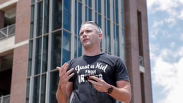 TALLAHASSEE, FL - JUNE 13: Head Coach Mike Norvell of the Florida State Football Team speaks with fans before a unity walk on June 13, 2020 in Tallahassee, Florida. Florida State players and members of the football coaching staff led fans and supporters on a unity walk from the Doak Campbell Stadium on the Florida State University campus to the state capitol building in support of the Black Lives Matter movement. Protests erupted across the nation after George Floyd died in police custody in Minneapolis, Minnesota on May 25th. (Photo by Don Juan Moore/Getty Images)