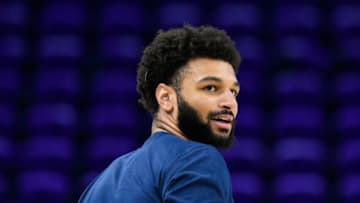 SALT LAKE CITY, UTAH - OCTOBER 19: Jamal Murray #27 of the Denver Nuggets warms up before a game against the Utah Jazz at Vivint Arena on October 19, 2022 in Salt Lake City, Utah. NOTE TO USER: User expressly acknowledges and agrees that, by downloading and or using this photograph, User is consenting to the terms and conditions of the Getty Images License Agreement. (Photo by Alex Goodlett/Getty Images)