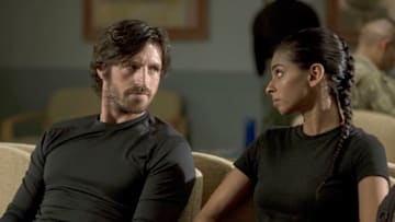 THE NIGHT SHIFT -- "Resurgence" Episode 410 -- Pictured: (l-r) Eoin Macken as TC Callahan, Rana Roy as Amira -- (Photo by: John Britt/NBC)