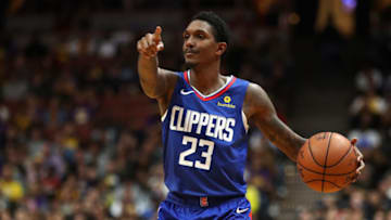 ANAHEIM, CA - OCTOBER 06: Lou Williams #23 of the LA Clippers directs his team during the first half of a NBA preseason game against the Los Angeles Lakers at Honda Center on October 6, 2018 in Anaheim, California. NOTE TO USER: User expressly acknowledges and agrees that, by downloading and or using this photograph, User is consenting to the terms and conditions of the Getty Images License Agreement. (Photo by Sean M. Haffey/Getty Images)