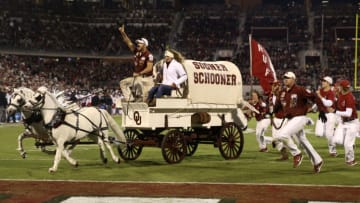 Oct 28, 2017; Norman, OK, USA; Oklahoma Sooners mascot the Sooner Schooner during the game against the Texas Tech Red Raiders at Gaylord Family - Oklahoma Memorial Stadium. Mandatory Credit: Kevin Jairaj-USA TODAY Sports