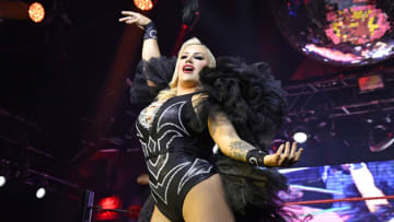 LOS ANGELES, CALIFORNIA - MAY 05: Wrestler Taya Valkyrie performs at Lucha VAVOOM'S "Cinco de Mayan" show at The Mayan on May 05, 2022 in Los Angeles, California. (Photo by Michael Tullberg/Getty Images)