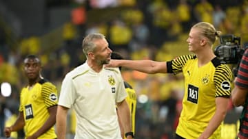 Erling Haaland and Marco Rose (Photo by INA FASSBENDER/AFP via Getty Images)