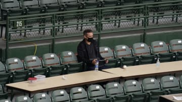 CHICAGO, ILLINOIS - SEPTEMBER 07: President of baseball operations Theo Epstein of the Chicago Cubs watches the game between the Chicago Cubs and the St. Louis Cardinals at Wrigley Field on September 07, 2020 in Chicago, Illinois. (Photo by Nuccio DiNuzzo/Getty Images)