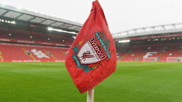 LIVERPOOL, ENGLAND - MARCH 12: A general view a corner flag inside the stadium prior to during the Premier League match between Liverpool and Burnley at Anfield on March 12, 2017 in Liverpool, England. (Photo by Michael Regan/Getty Images)