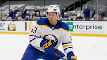 Mar 27, 2021; Boston, Massachusetts, USA; Buffalo Sabres left wing Jeff Skinner (53) during the first period against the Boston Bruins at TD Garden. Mandatory Credit: Winslow Townson-USA TODAY Sports