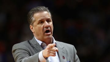 BOISE, ID - MARCH 15: Head coach John Calipari of the Kentucky Wildcats reacts in the first half against the Davidson Wildcats during the first round of the 2018 NCAA Men's Basketball Tournament at Taco Bell Arena on March 15, 2018 in Boise, Idaho. (Photo by Ezra Shaw/Getty Images)