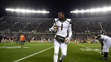 Oct 23, 2014; Blacksburg, VA, USA; Miami Hurricanes defensive back Artie Burns (1) on the field before the game at Lane Stadium. Mandatory Credit: Bob Donnan-USA TODAY Sports