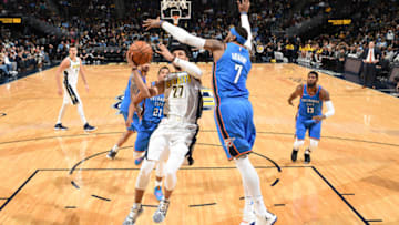 DENVER, CO - OCTOBER 10: Jamal Murray #27 of the Denver Nuggets shoots the ball during the preseason game against the Oklahoma City Thunder on October 10, 2017 at the Pepsi Center in Denver, Colorado. NOTE TO USER: User expressly acknowledges and agrees that, by downloading and/or using this Photograph, user is consenting to the terms and conditions of the Getty Images License Agreement. Mandatory Copyright Notice: Copyright 2017 NBAE (Photo by Garrett Ellwood/NBAE via Getty Images)