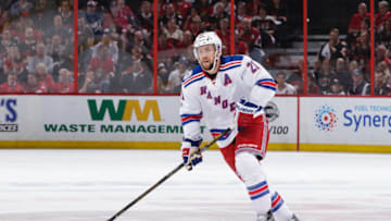 OTTAWA, ON - APRIL 27: Derek Stepan #21 of the New York Rangers skates against the Ottawa Senators in Game One of the Eastern Conference Second Round during the 2017 NHL Stanley Cup Playoffs at Canadian Tire Centre on April 27, 2017 in Ottawa, Ontario, Canada. (Photo by Jana Chytilova/Freestyle Photography/Getty Images) *** Local Caption ***