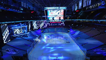 New York Rangers and the Carolina Hurricanes in Game One of the Eastern Conference Qualification Round. Mandatory Credit: Andre Ringuette via USA TODAY Sports