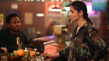 CHICAGO FIRE -- "Acting Up" Episode 1116 -- Pictured: (l-r) Daniel Kyri as Darren Ritter, Miranda Rae Mayo as Stella Kidd -- (Photo by: Adrian S Burrows Sr/NBC)