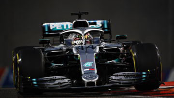ABU DHABI, UNITED ARAB EMIRATES - DECEMBER 01: Lewis Hamilton of Great Britain driving the (44) Mercedes AMG Petronas F1 Team Mercedes W10 on track during the F1 Grand Prix of Abu Dhabi at Yas Marina Circuit on December 01, 2019 in Abu Dhabi, United Arab Emirates. (Photo by Clive Mason/Getty Images)