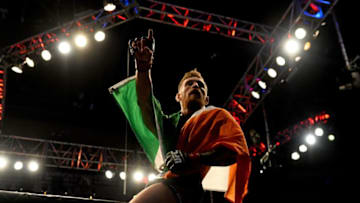 18 January 2015; Conor McGregor, celebrates defeating Dennis Siver in the second round of their bout. UFC Fight Night, Conor McGregor v Dennis Siver, TD Garden, Boston, Massachusetts, USA. Picture credit: Ramsey Cardy / SPORTSFILE (Photo by Sportsfile/Corbis via Getty Images)