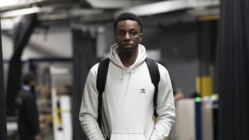 Apr 5, 2022; Toronto, Ontario, CAN; Atlanta Hawks forward Onyeka Okongwu (17) arrives for a game against the Toronto Raptors at Scotiabank Arena. Mandatory Credit: Nick Turchiaro-USA TODAY Sports