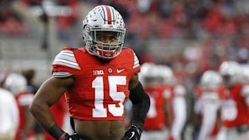 Nov 21, 2015; Columbus, OH, USA; Ohio State Buckeyes running back Ezekiel Elliott (15) stands on the field prior to the Buckeyes