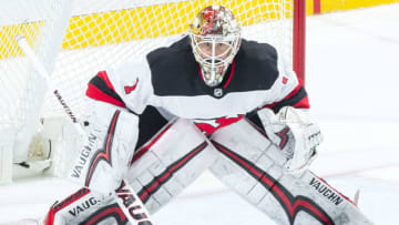 ANAHEIM, CA - MARCH 18: Goalie Keith Kinkaid