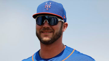 JUPITER, FLORIDA - MARCH 09: Pete Alonso #20 of the New York Mets in action against the Miami Marlins during a Grapefruit League spring training game at Roger Dean Stadium on March 09, 2020 in Jupiter, Florida. (Photo by Michael Reaves/Getty Images)