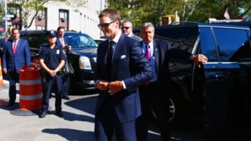 Aug 12, 2015; New York, NY, USA; New England Patriots quarterback Tom Brady enters federal court for a hearing over the legality of Brady