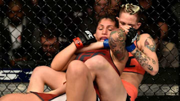 LAS VEGAS, NV - NOVEMBER 30: (R-L) Macy Chiasson attempts to secure a rear choke submission against Pannie Kianzad of Denmark during The Ultimate Fighter Finale event inside The Pearl concert theater at Palms Casino Resort on November 30, 2018 in Las Vegas, Nevada. (Photo by Chris Unger/Zuffa LLC/Zuffa LLC via Getty Images)
