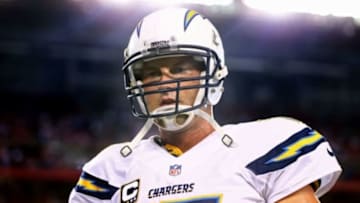 Sep 8, 2014; Glendale, AZ, USA; San Diego Chargers quarterback Philip Rivers (17) against the Arizona Cardinals at University of Phoenix Stadium. The Cardinals defeated the Chargers 18-17. Mandatory Credit: Mark J. Rebilas-USA TODAY Sports