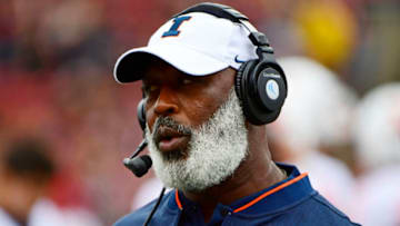 PISCATAWAY, NJ - OCTOBER 06: Head Coach Lovie Smith of the Illinois Fighting Illini coaches from the sidelines in-between first and second quarters against the Rutgers Scarlet Knights at HighPoint.com Stadium on October 6, 2018 in Piscataway, New Jersey. (Photo by Corey Perrine/Getty Images)