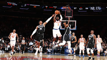 NEW YORK, NY - OCTOBER 3: Tim Hardaway Jr. #3 of the New York Knicks shoots the ball against the Brooklyn Nets during the preseason game on October 3, 2017 at Madison Square Garden in New York City, New York. Copyright 2017 NBAE (Photo by Nathaniel S. Butler/NBAE via Getty Images)