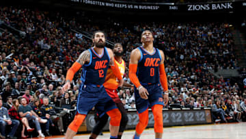 Steven Adams, Russell Westbrook, OKC Thunder (Photo by Melissa Majchrzak/NBAE via Getty Images)