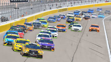 LAS VEGAS, NV - SEPTEMBER 16: Erik Jones, driver of the #20 buyatoyota.com Toyota, leads the field during the Monster Energy NASCAR Cup Series SouthPoint 400 at Las Vegas Motor Speedway on September 16, 2018 in Las Vegas, Nevada. (Photo by Sam Wasson/Getty Images)