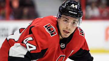 OTTAWA, ON - DECEMBER 19: Ottawa Senators Center Jean-Gabriel Pageau (44) looks on during the first period of the NHL game between the Ottawa Senators and the Nashville Predators on Dec. 19, 2019 at the Canadian Tire Centre in Ottawa, Ontario, Canada. (Photo by Steven Kingsman/Icon Sportswire via Getty Images)