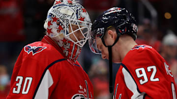 Ilya Samsonov, Evgeny Kuznetsov, Washington Capitals (Photo by Rob Carr/Getty Images)