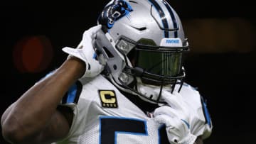 NEW ORLEANS, LA - DECEMBER 03: Thomas Davis No. 58 of the Carolina Panthers reacts before a game against the New Orleans Saints at the Mercedes-Benz Superdome on December 3, 2017 in New Orleans, Louisiana. (Photo by Jonathan Bachman/Getty Images)