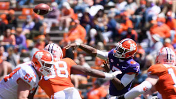 Clemson quarterback Taisun Phommachanh (7) throws the ball during their annual spring game at Memorial Stadium Apr 3, 2021; Clemson, South Carolina, USA.