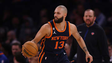 NEW YORK, NEW YORK - JANUARY 02: Evan Fournier #13 of the New York Knicks in action against the Phoenix Suns at Madison Square Garden on January 02, 2023 in New York City. NOTE TO USER: User expressly acknowledges and agrees that, by downloading and or using this Photograph, user is consenting to the terms and conditions of the Getty Images License Agreement. New York Knicks defeated the Phoenix Suns 102-83. (Photo by Mike Stobe/Getty Images)