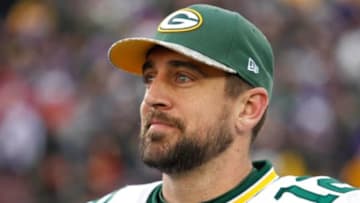 Nov 23, 2014; Minneapolis, MN, USA; Green Bay Packers quarterback Aaron Rodgers (12) after defeating the Minnesota Vikings at TCF Bank Stadium. The Green Bay Packers win 24-21. Mandatory Credit: Bruce Kluckhohn-USA TODAY Sports