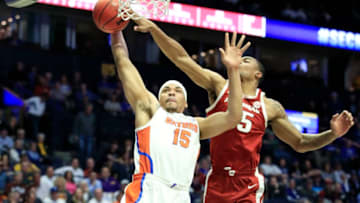 NASHVILLE, TENNESSEE - MARCH 14: Isaiah Stokes #15 of the Florida Gators shoots the ball against the Arkansas Razorbacks during the second round of the SEC Basketball Tournament at Bridgestone Arena on March 14, 2019 in Nashville, Tennessee. (Photo by Andy Lyons/Getty Images)