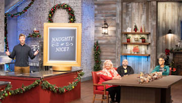 Jesse, Nancy, Duff and Carla during elimination, as seen on Holiday Baking Championship, Season 7. Photo provided by Food Network