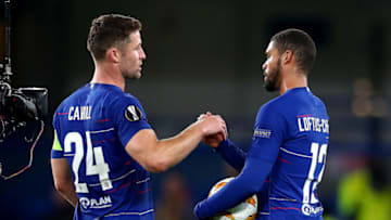 LONDON, ENGLAND - OCTOBER 25: Gary Cahill of Chelsea congratulates Ruben Loftus-Cheek of Chelsea during the UEFA Europa League Group L match between Chelsea and FC BATE Borisov at Stamford Bridge on October 25, 2018 in London, United Kingdom. (Photo by Clive Rose/Getty Images)