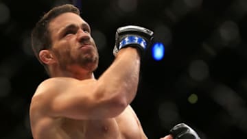 ATLANTA, GA - JULY 30: Jake Ellenberger celebrates after his TKO victory over Matt Brown in their welterweight bout during the UFC 201 event on July 30, 2016 at Philips Arena in Atlanta, Georgia. (Photo by Daniel Shirey/Zuffa LLC/Zuffa LLC via Getty Images)