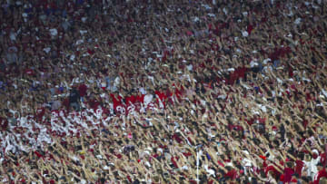 Sep 24, 2022; Norman, Oklahoma, USA; Oklahoma Sooners fans during the game against the Kansas State Wildcats at Gaylord Family-Oklahoma Memorial Stadium. Mandatory Credit: Kevin Jairaj-USA TODAY Sports