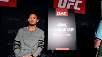 LAS VEGAS, NV - MARCH 01: Andre Soukhamthath poses for a photo during the UFC 222 Ultimate Media Day at MGM Grand Hotel