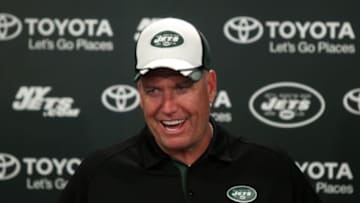 Jun 17, 2014; Florham Park, NJ, USA; New York Jets head coach Rex ryan answers questions from media during minicamp at Jets Atlantic Health Training Center. Mandatory Credit: Noah K. Murray-USA TODAY Sports