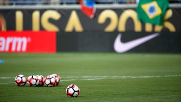Jun 8, 2016; Orlando, FL, USA; Nike soccer balls lay on the field prior to the group play stage of the 2016 Copa America Centenario between the Brazil and Haiti at Camping World Stadium. Mandatory Credit: Kim Klement-USA TODAY Sports