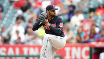 ANAHEIM, CA - SEPTEMBER 21: Danny Salazar #31 of the Cleveland Indians pitches during the game against the Los Angeles Angels of Anaheim at Angel Stadium on September 21, 2017 in Anaheim, California. The Indians defeated the Angels 4-1. (Photo by Rob Leiter/MLB Photos via Getty Images)